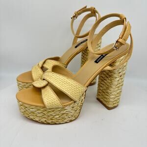 Nine West HAYYA Ankle Strap Espadrille Heel Sandals Beige Womens Size 9.5